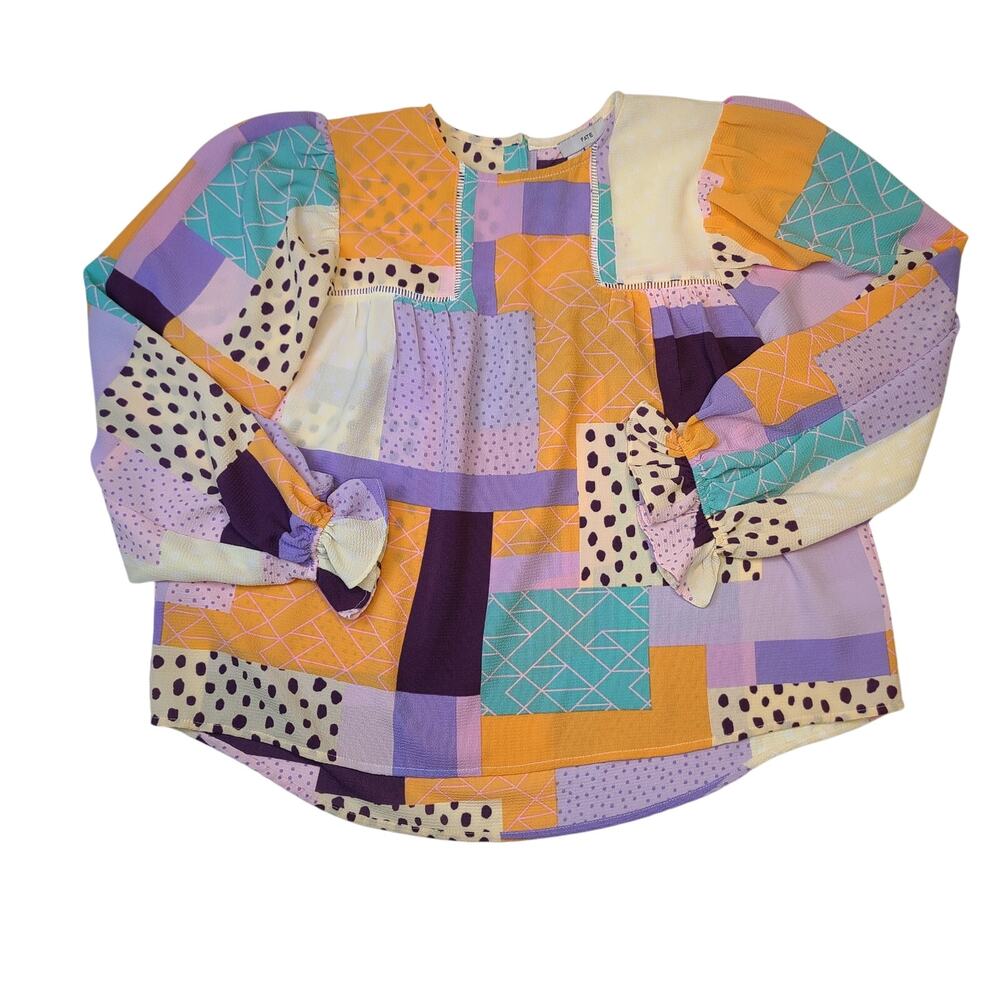 FATE Women's Lavender Multicolor Abstract Patchwork Blouse Size Small